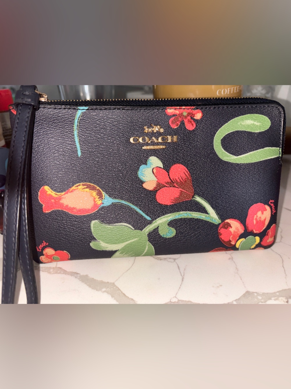 Coach Navy bloom Wristlet